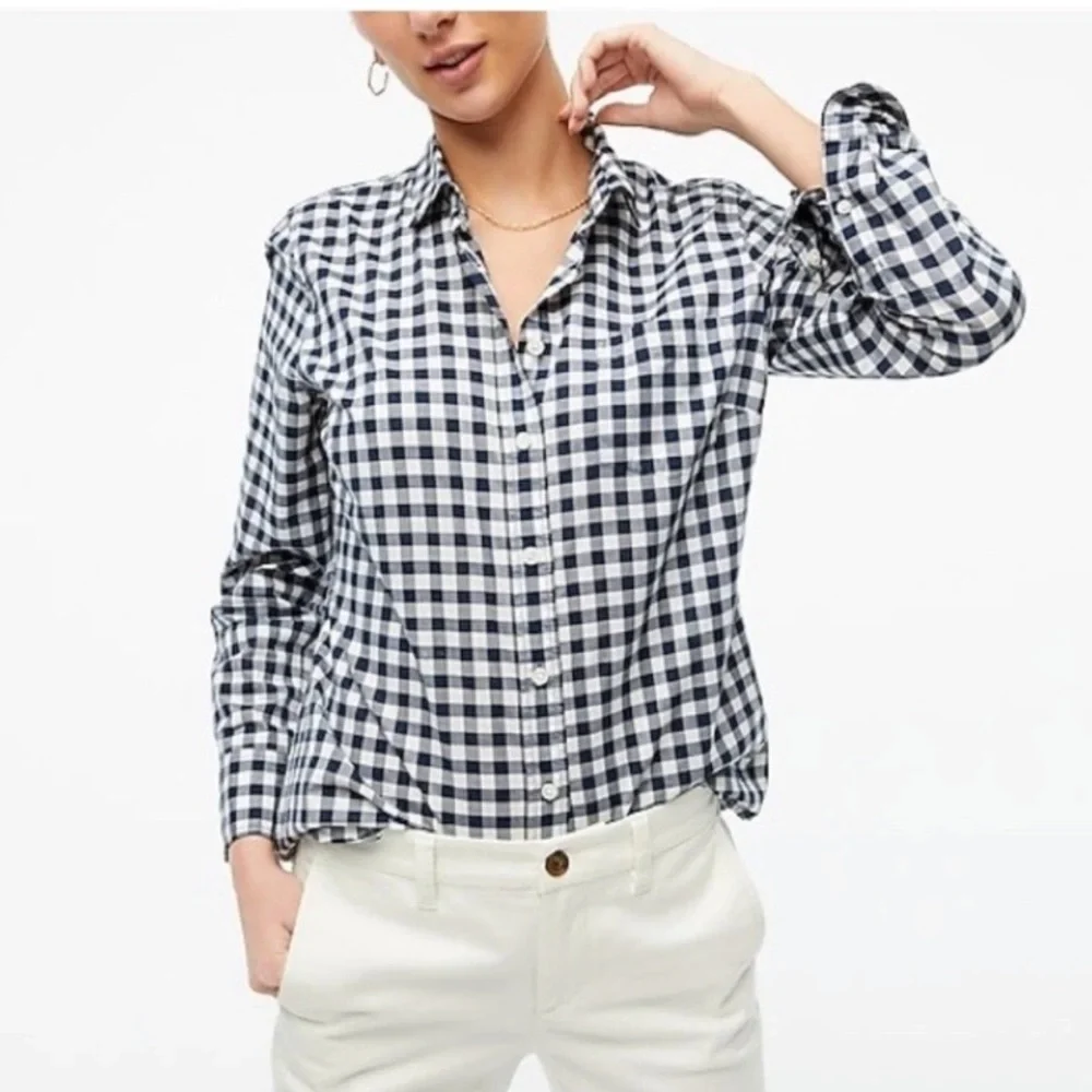 J. Crew The Perfect Shirt Gingham Blue White Plaid Checker Button Down Shirt XXS